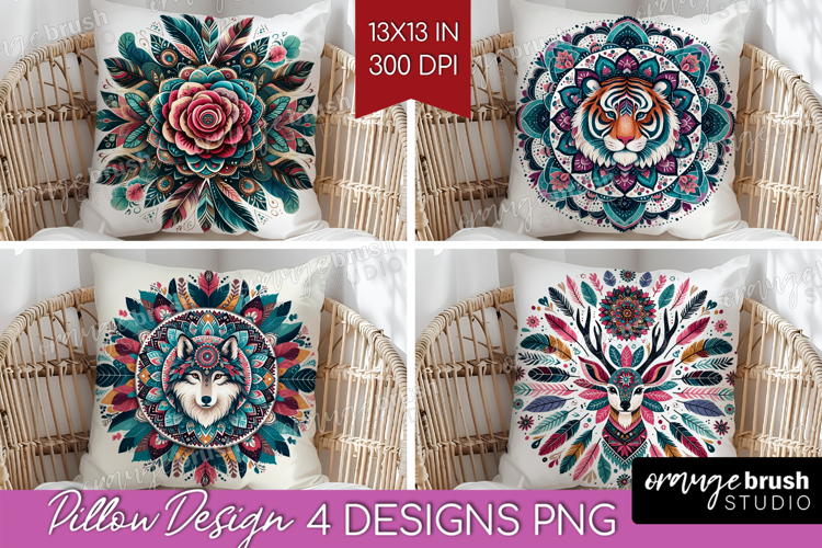 Boho Animal Pillow Sublimation - Mandala Pillow Cover PNG example image 1