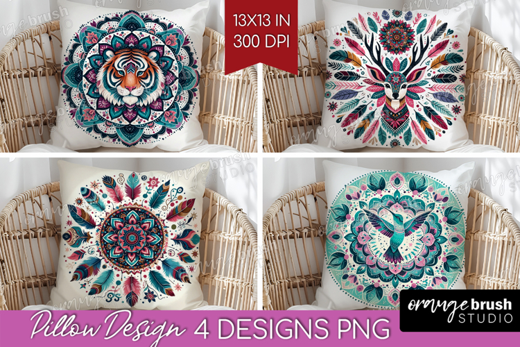 Boho Animal Pillow Sublimation - Mandala Pillow Cover PNG