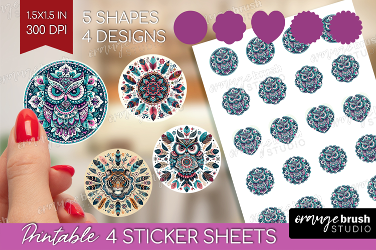 Boho Animal Round Sticker - Mandala Printable Sticker Sheet