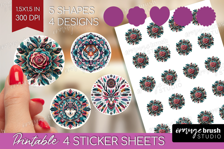 Boho Animal Round Sticker - Mandala Printable Sticker Sheet