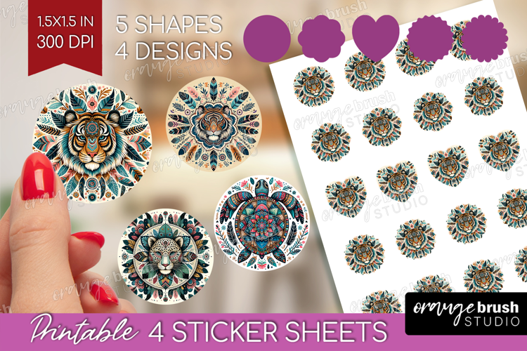 Boho Animal Round Sticker - Mandala Printable Sticker Sheet
