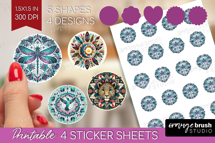 Boho Animal Round Sticker - Mandala Printable Sticker Sheet