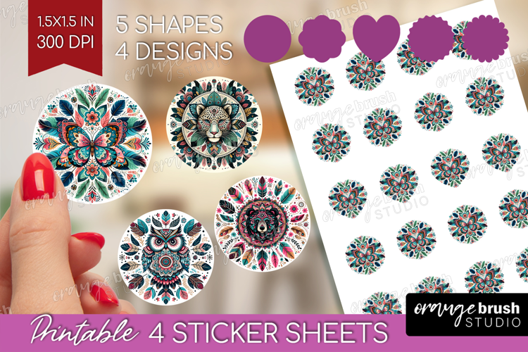 Boho Animal Round Sticker - Mandala Printable Sticker Sheet