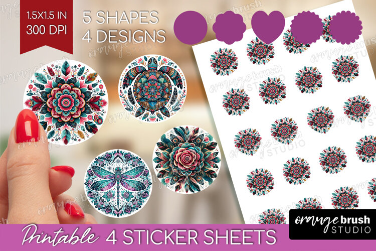 Boho Animal Round Sticker - Mandala Printable Sticker Sheet example image 1