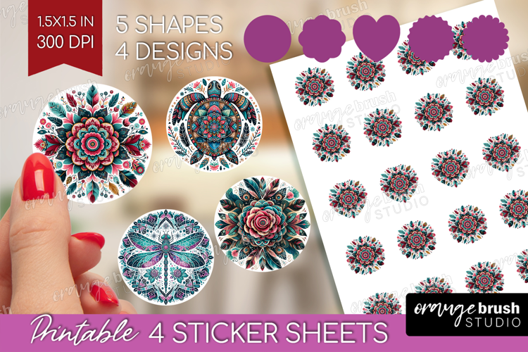 Boho Animal Round Sticker - Mandala Printable Sticker Sheet