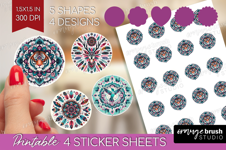 Boho Animal Round Sticker - Mandala Printable Sticker Sheet