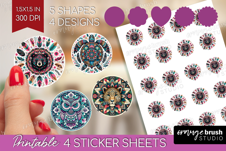 Boho Animal Round Sticker - Mandala Printable Sticker Sheet