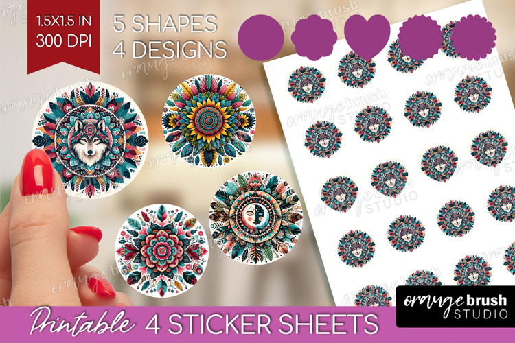 Boho Animal Round Sticker - Mandala Printable Sticker Sheet