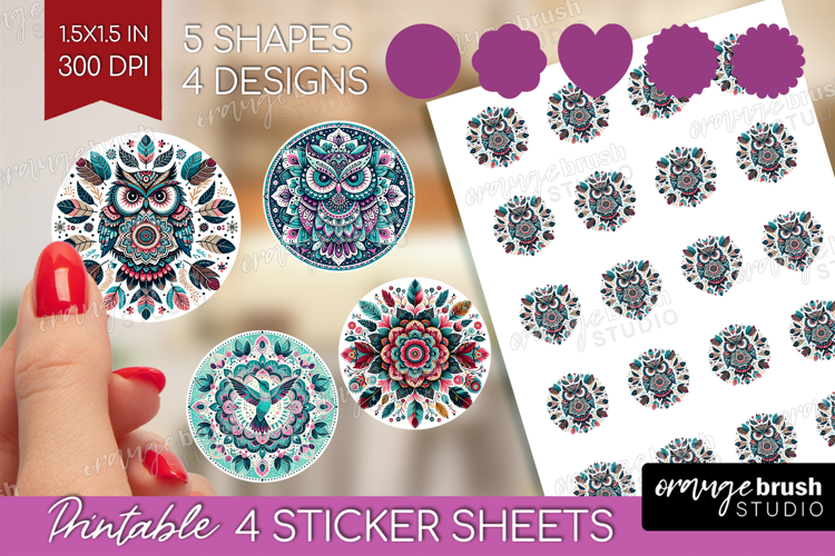 Boho Animal Round Sticker - Mandala Printable Sticker Sheet