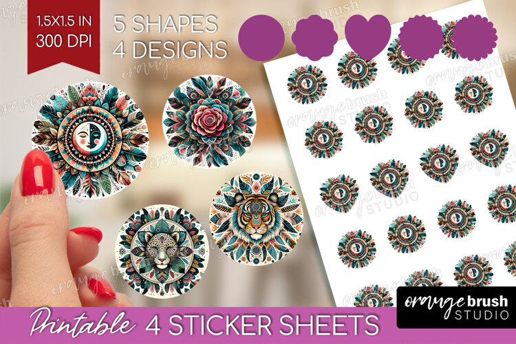Boho Animal Round Sticker - Mandala Printable Sticker Sheet example image 1