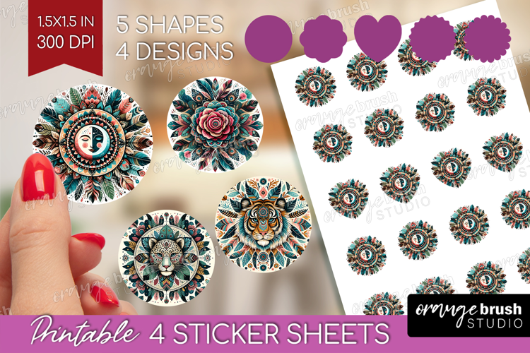 Boho Animal Round Sticker - Mandala Printable Sticker Sheet