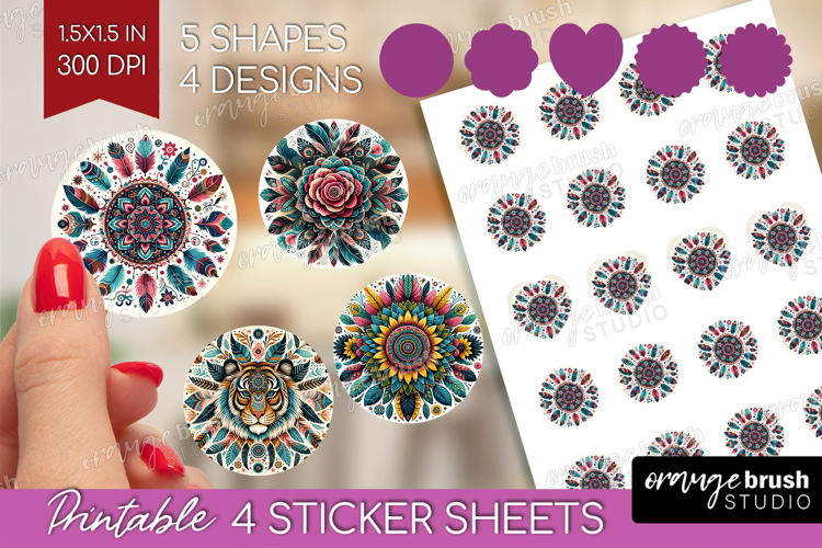 Boho Animal Round Sticker - Mandala Printable Sticker Sheet