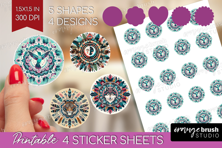 Boho Animal Round Sticker - Mandala Printable Sticker Sheet