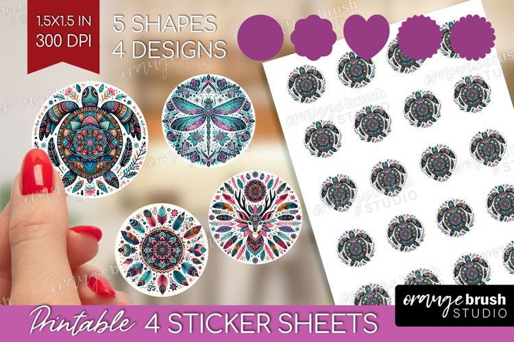 Boho Animal Round Sticker - Mandala Printable Sticker Sheet