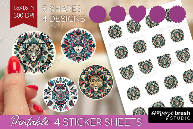 Boho Animal Round Sticker - Mandala Printable Sticker Sheet