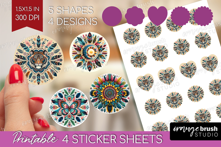 Boho Animal Round Sticker - Mandala Printable Sticker Sheet