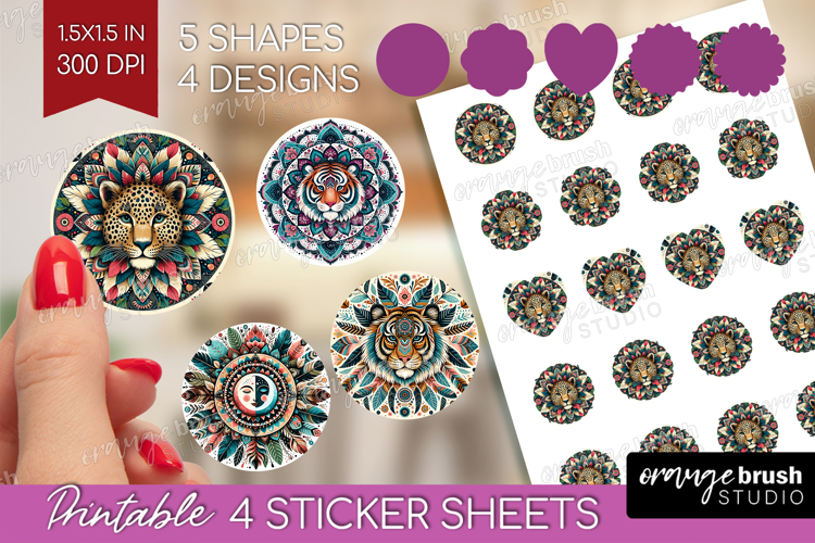 Boho Animal Round Sticker - Mandala Printable Sticker Sheet