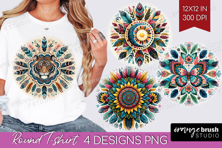 Boho Animal Round Tshirt Background - Mandala PNG