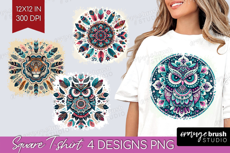 Boho Animal Square Tshirt Background - Mandala PNG