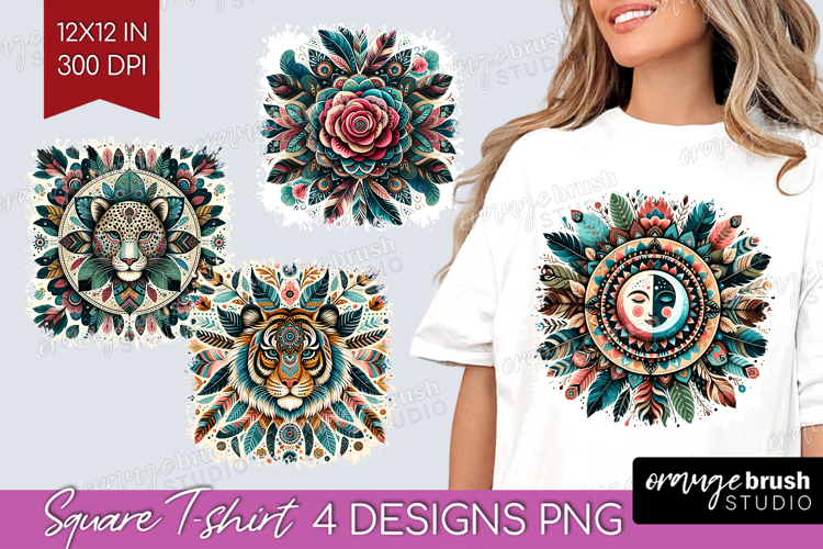 Boho Animal Square Tshirt Background - Mandala PNG