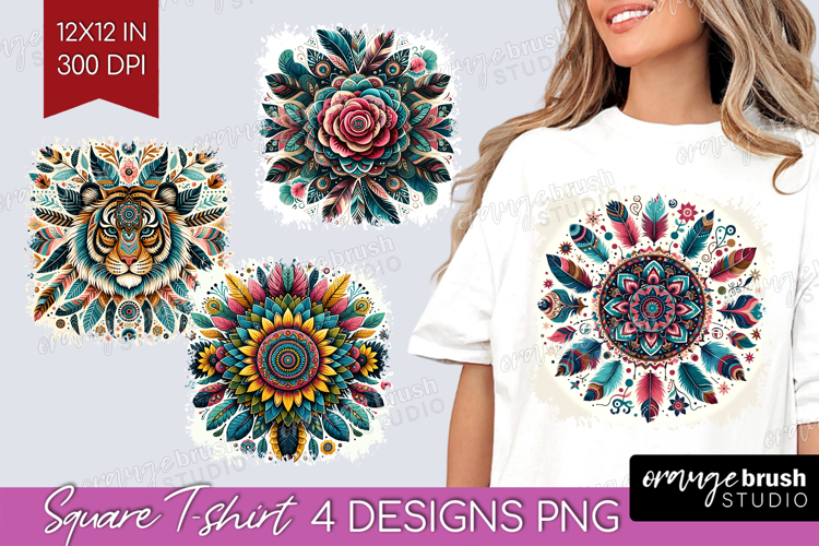 Boho Animal Square Tshirt Background - Mandala PNG