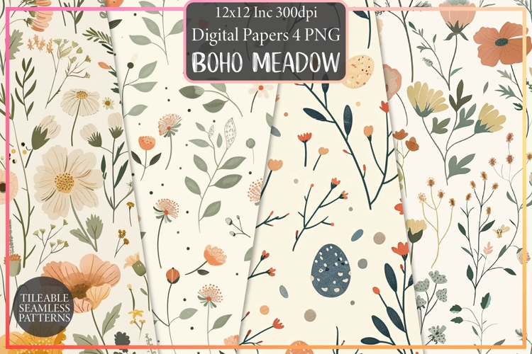 Boho Meadow Easter Digital Paper