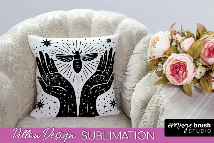 Boho Mystical Pillow Cover, Celestial Pillow Sublimation PNG