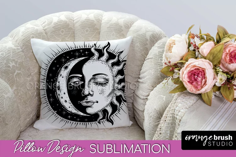 Boho Mystical Pillow Cover, Celestial Pillow Sublimation PNG