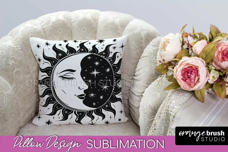 Boho Mystical Pillow Cover, Celestial Pillow Sublimation PNG