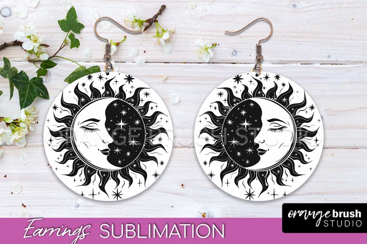 Boho Mystical Round Earrings Sublimation, Celestial Earrings