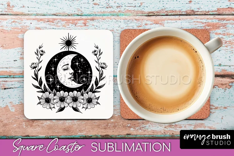 Boho Mystical Square Coaster PNG - Celestial Sublimation
