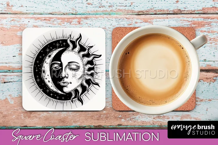 Boho Mystical Square Coaster PNG - Celestial Sublimation