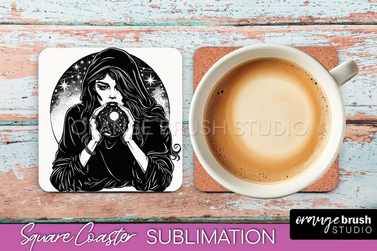 Boho Mystical Square Coaster PNG - Celestial Sublimation