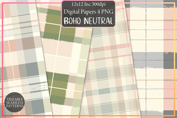 Boho Neutral Pastel Plaid Pattern