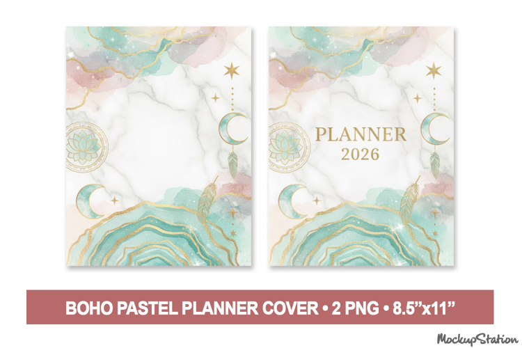 Planner 2026 Cover, Notebook Cover, Boho Pastel design
