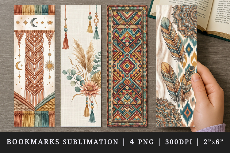 Boho bookmarks printable sublimation bookmark design