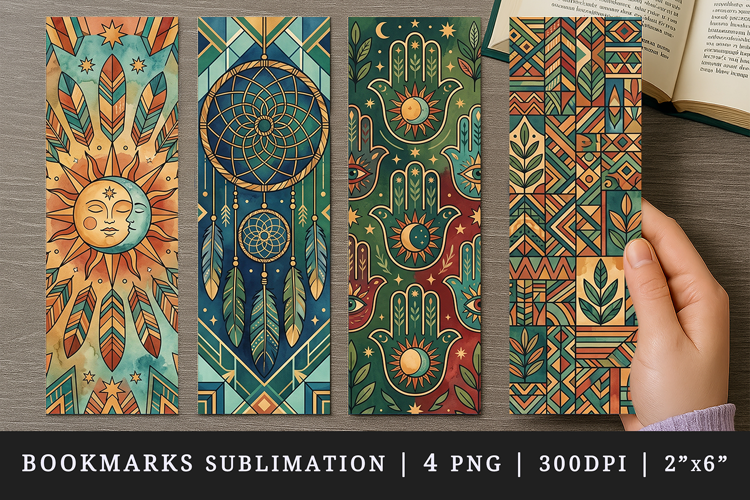 Boho bookmarks printable sublimation bookmark design