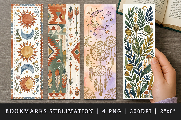 Boho bookmarks printable sublimation bookmark design