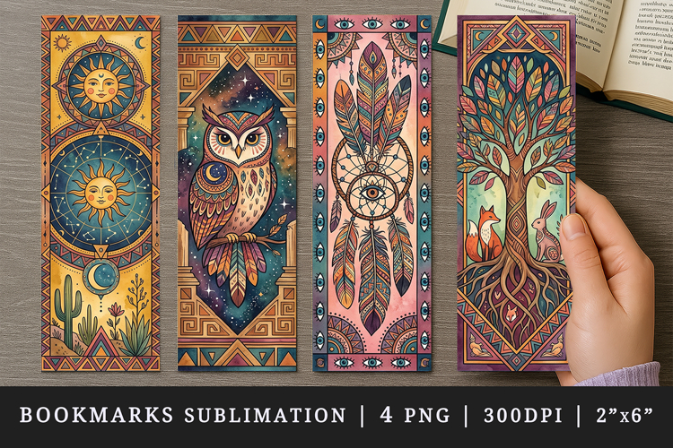 Boho bookmarks printable sublimation bookmark design
