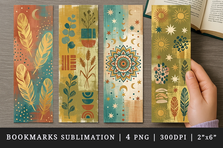 Boho bookmarks printable sublimation bookmark design