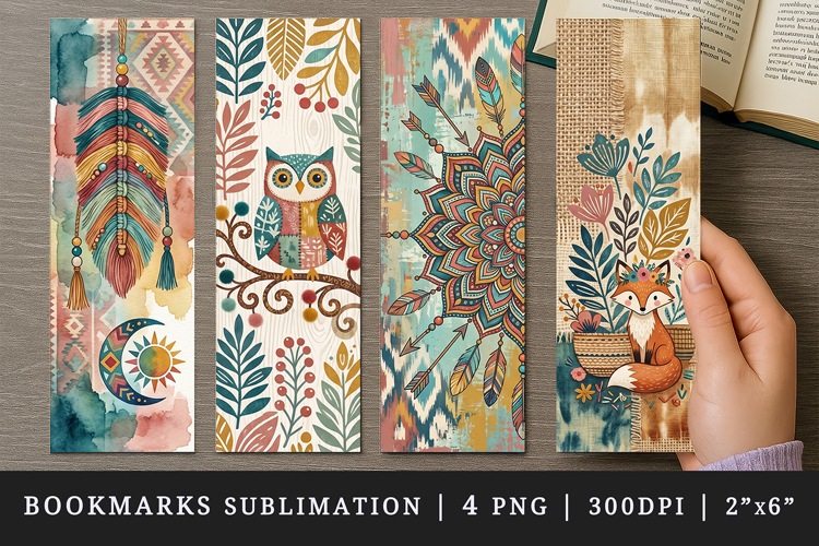 Boho bookmarks printable sublimation bookmark design