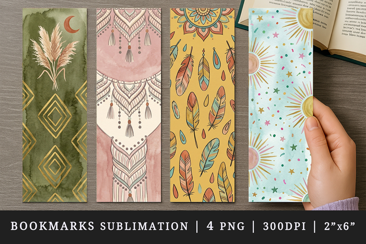 Boho bookmarks printable sublimation bookmark design