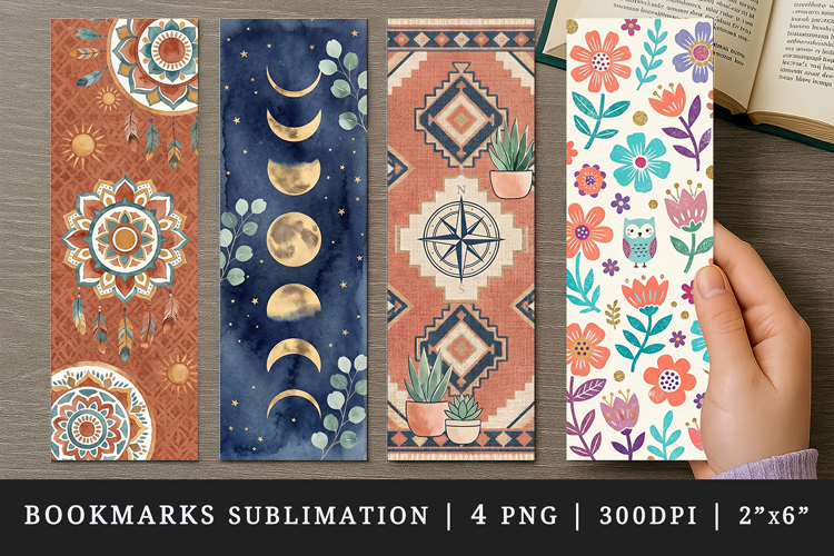 Boho bookmarks printable sublimation bookmark design