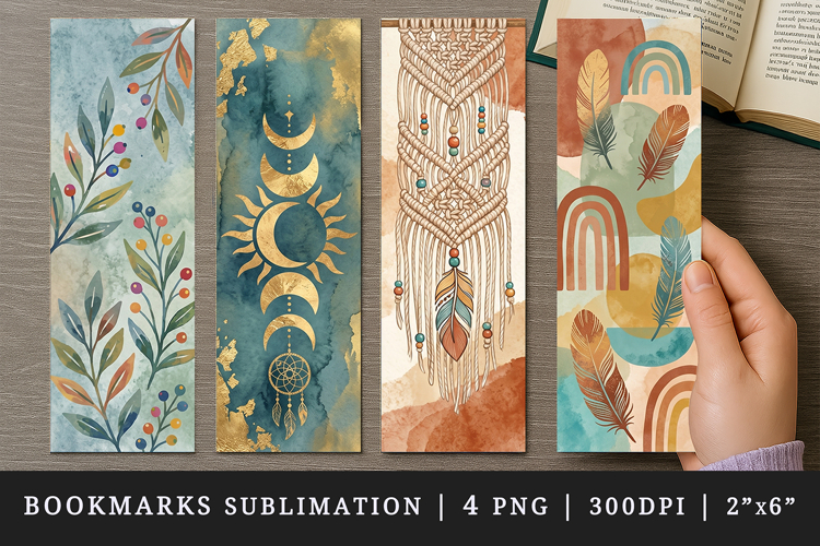 Boho bookmarks printable sublimation bookmark design