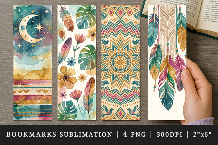 Boho bookmarks printable sublimation bookmark design