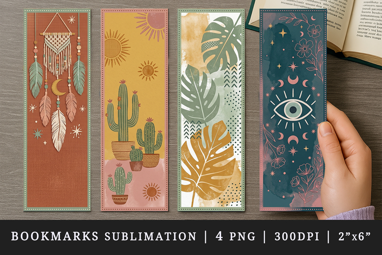Boho bookmarks printable sublimation bookmark design