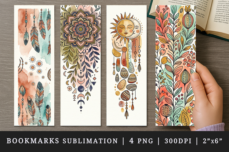 Boho bookmarks printable sublimation bookmark design