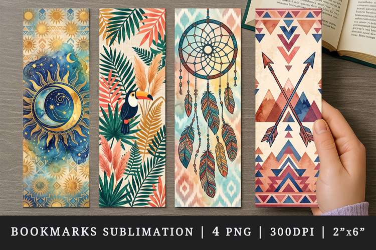 Boho bookmarks printable sublimation bookmark design