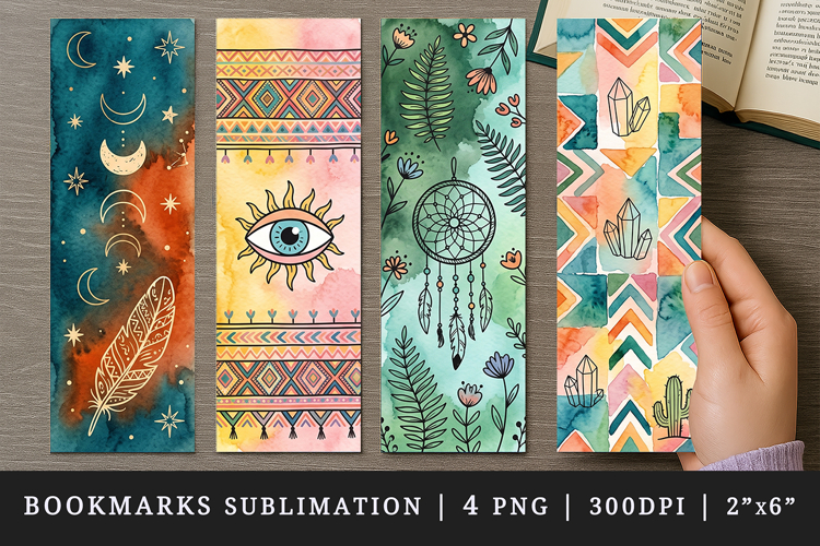 Boho bookmarks printable sublimation bookmark design
