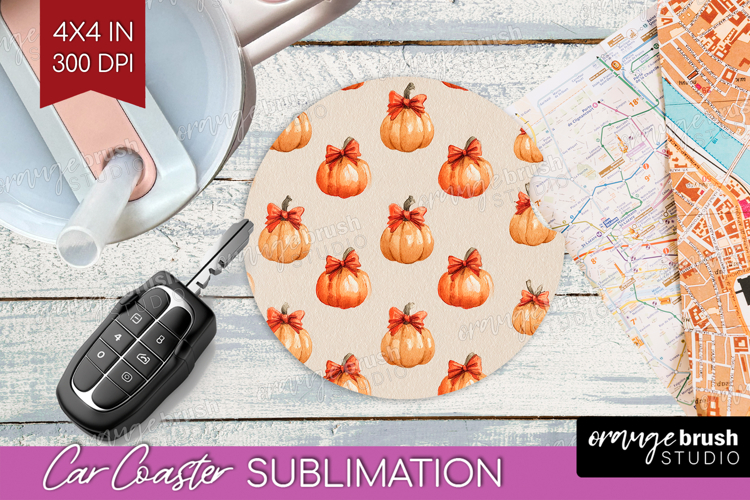 Boho Pumpkin Car Coaster - Coquette Coaster PNG Sublimation